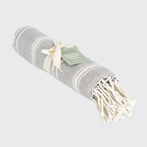 Hammam Striped Towel/ Throw- Grey - Forever England