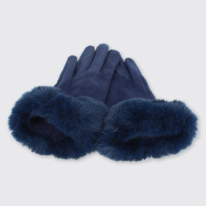 Hazel Gloves with Fur Edge Navy - Forever England