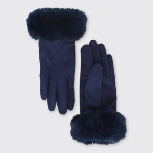 Hazel Gloves with Fur Edge Navy - Forever England