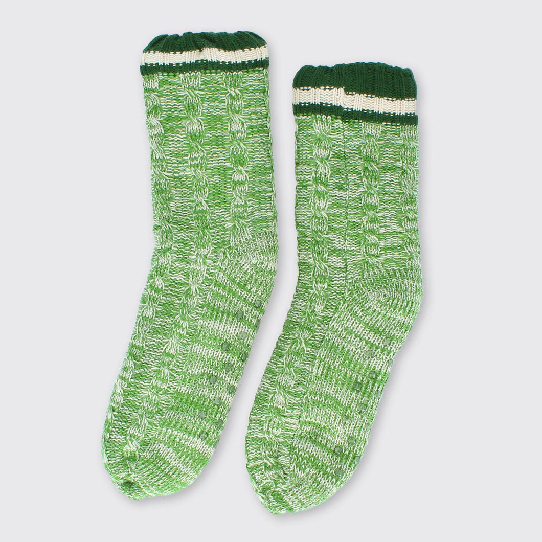 Men's Cable Knit Slipper Socks Moss Green Forever England