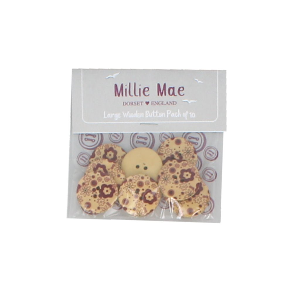 Large Brown Floral Button Pack of 10 - Forever England
