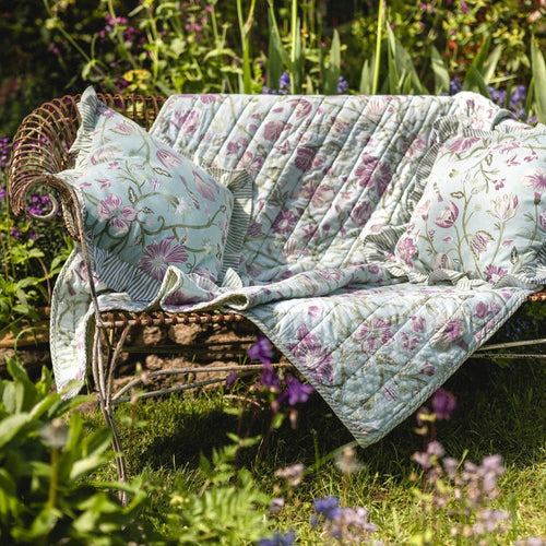 Lulworth Cotton Quilted Throw - Duck Egg - Forever England