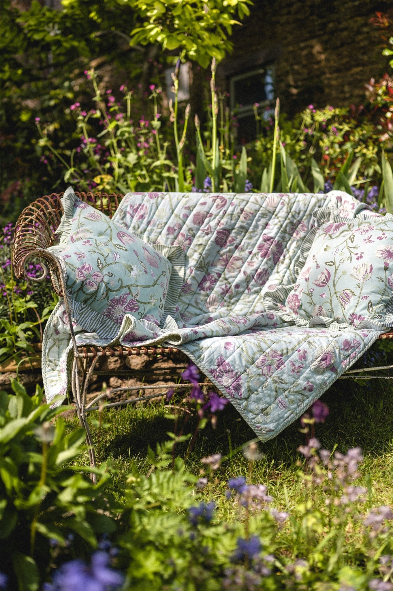 Lulworth Cotton Quilted Throw - Duck Egg - Forever England