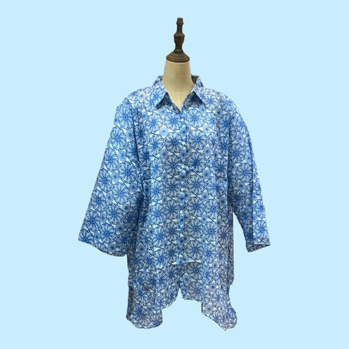 Lydia Button Shirt- Sky Blue- L (Large) - Forever England