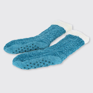 Ladies Chenille Slipper Socks Azure Blue Forever England