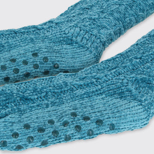 Ladies Chenille Slipper Socks Azure Blue Forever England
