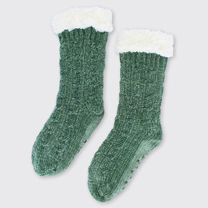 Ladies Chenille Slipper Socks Forest Green Forever England