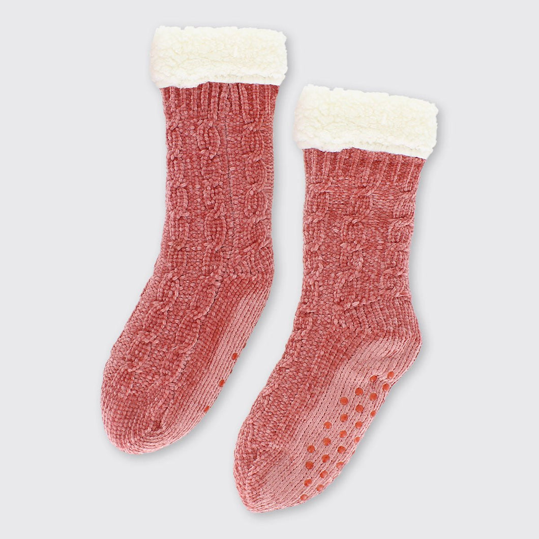 Ladies Chenille Slipper Socks Salmon Pink Forever England