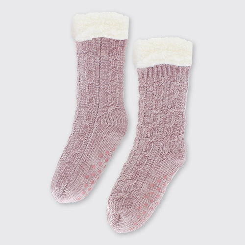 Molly Ladies Chenille Slipper Socks - Blush - Forever England