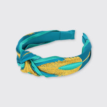 Load image into Gallery viewer, Peacock Wide Headband- Teal/Gold - Forever England