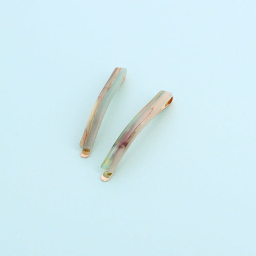 Retro Green Set of 2 Thin Hair Clips - Forever England