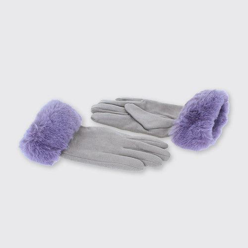 Ruth Gloves with Fur Edge Grey / Lilac - Forever England