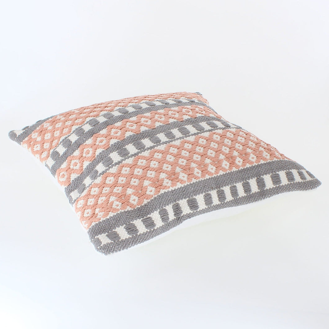 Sajani Handmade Aztec Weave Cushion - Coral/Grey - Forever England