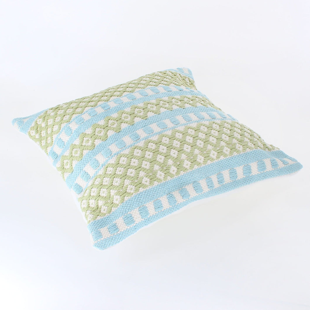 Sajani Handmade Aztec Weave Cushion- Green/Blue - Forever England