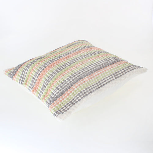 Sajani Handmade Striped Weave Cushion -Coral/Grey/Green - Forever England