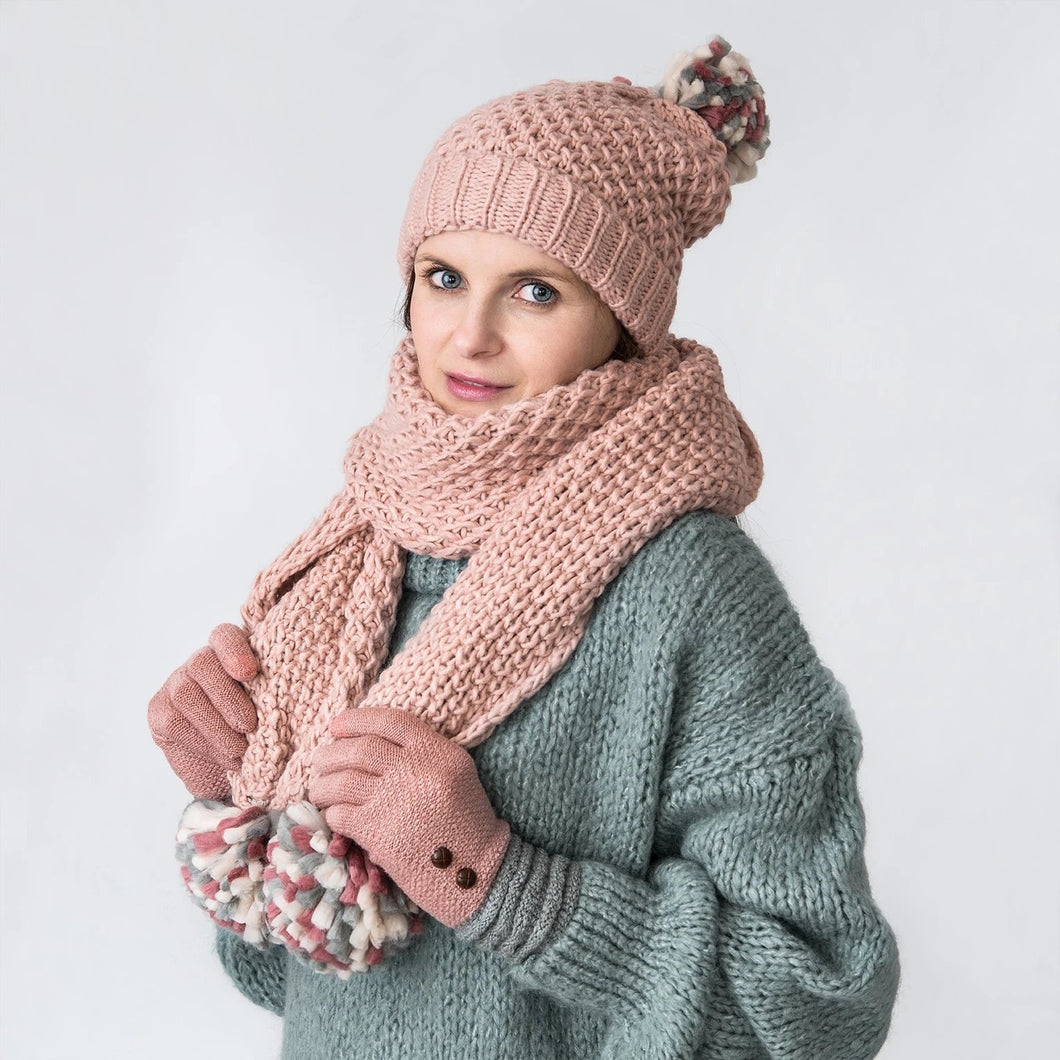 Sara Pink Knitted Pom Pom Hat - Forever England