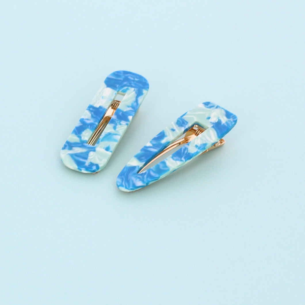 Set of 2 Milky Marble Hair clips- Blue - Forever England