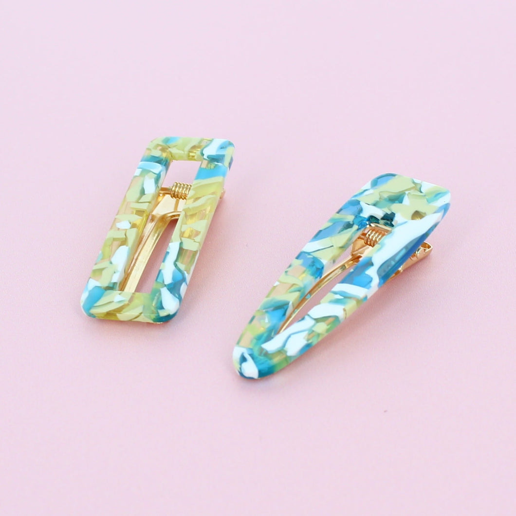 Set of 2 Mosaic Hair Clips Green - Forever England