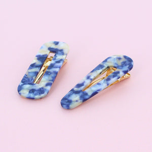 Set of 2 Multi Onyx Hair Clips Blue - Forever England