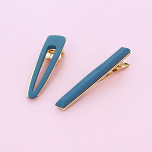 Set of 2 Thin Wood Hair Clips Teal - Forever England
