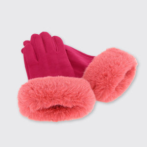 Sophia Gloves with Fur Edge- Salmon Pink - Forever England