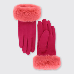 Sophia Gloves with Fur Edge- Salmon Pink - Forever England