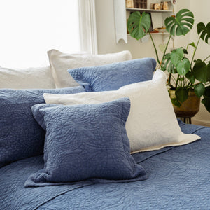 Stonewash Cotton Lapis Blue Bedspread - Forever England