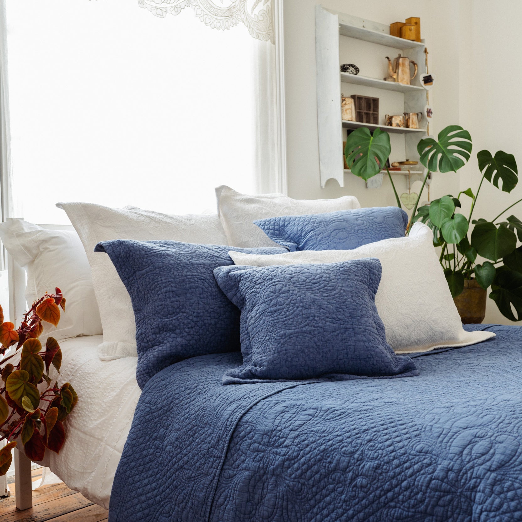 Stonewash Cotton Lapis Blue Bedspread - Forever England