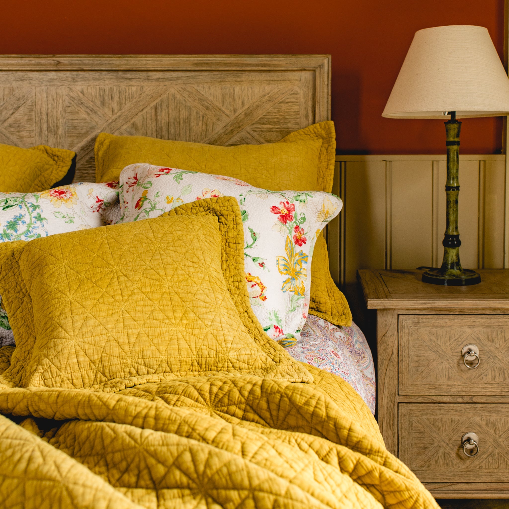 Stonewash Cotton Ochre Bedspread - Forever England