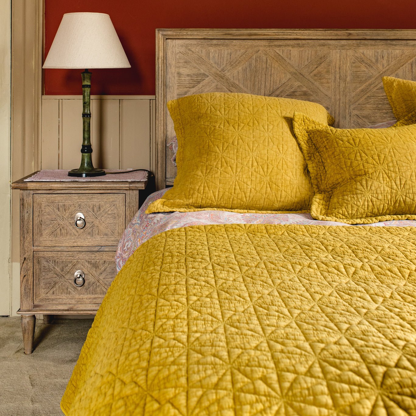 Stonewash Cotton Ochre Bedspread - Forever England