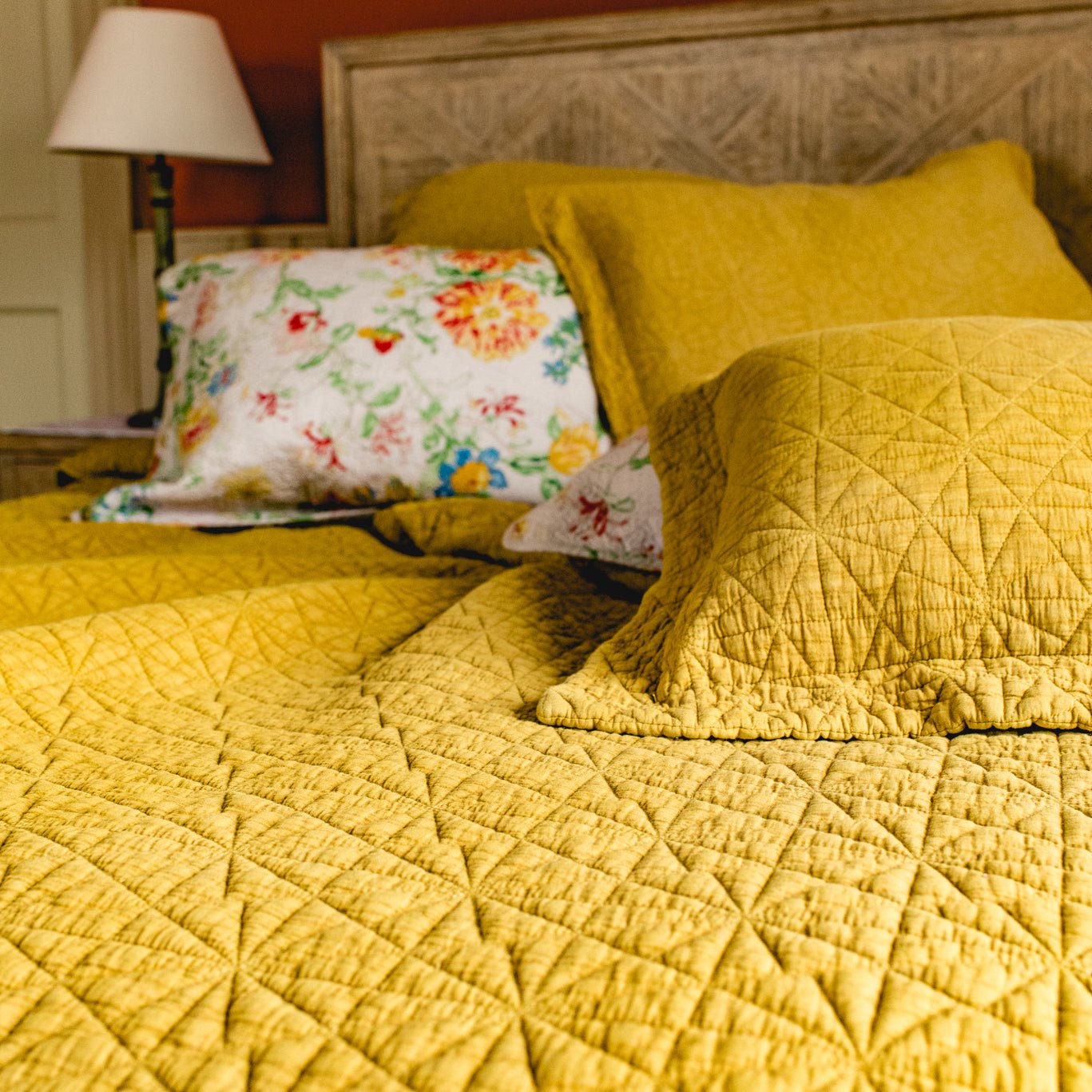 Stonewash Cotton Ochre Bedspread - Forever England