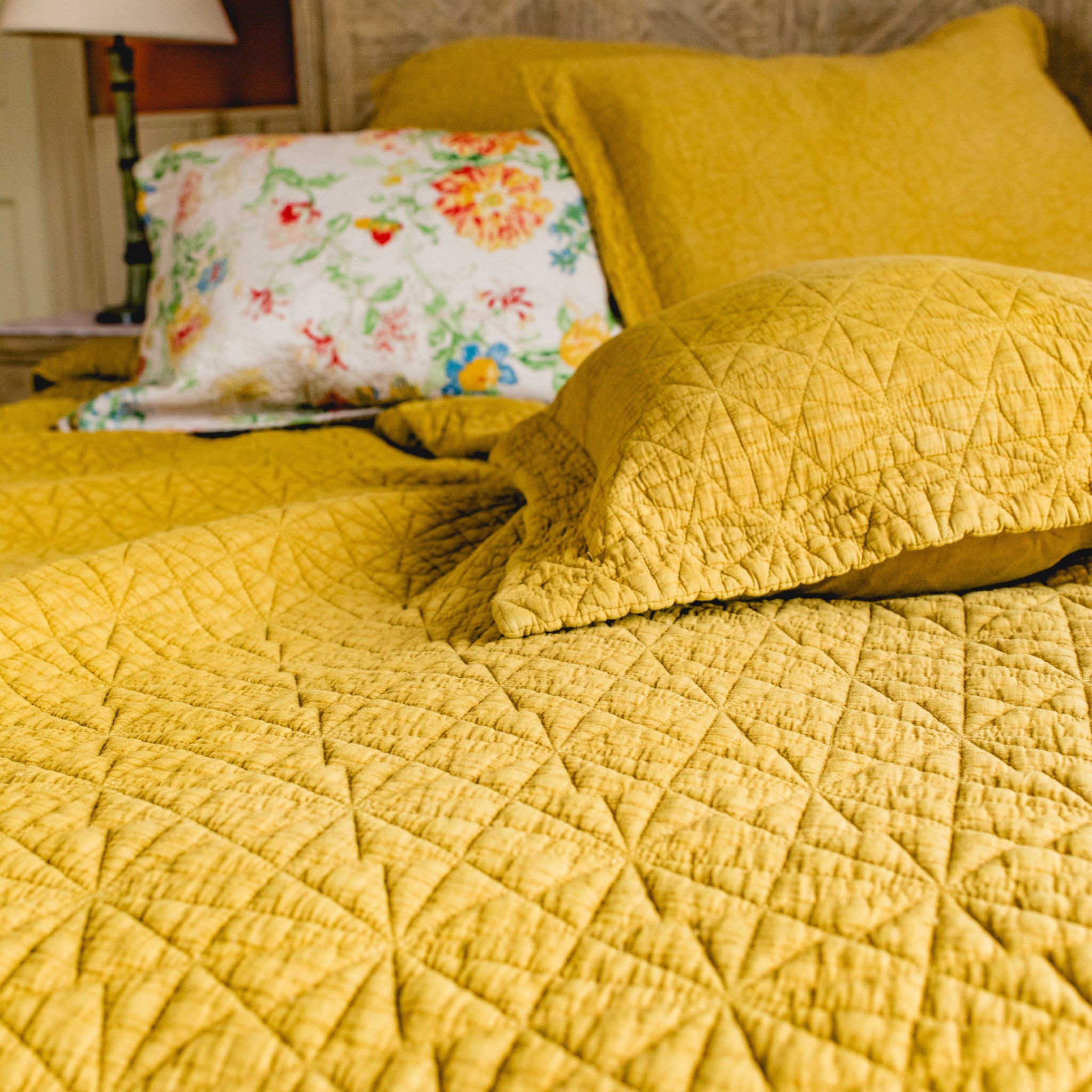 Stonewash Cotton Ochre Bedspread - Forever England