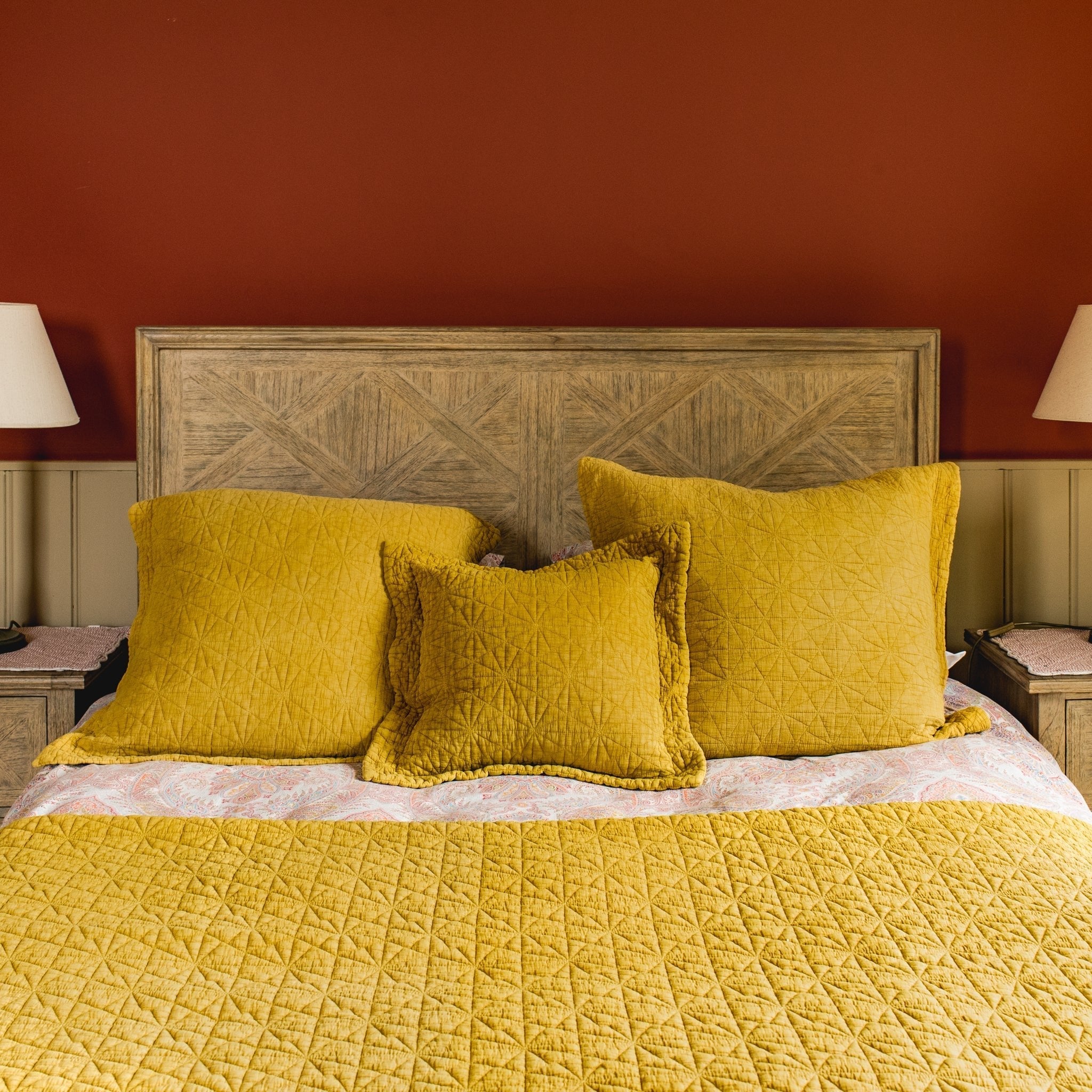 Stonewash Cotton Ochre Standard Pillowsham - Forever England