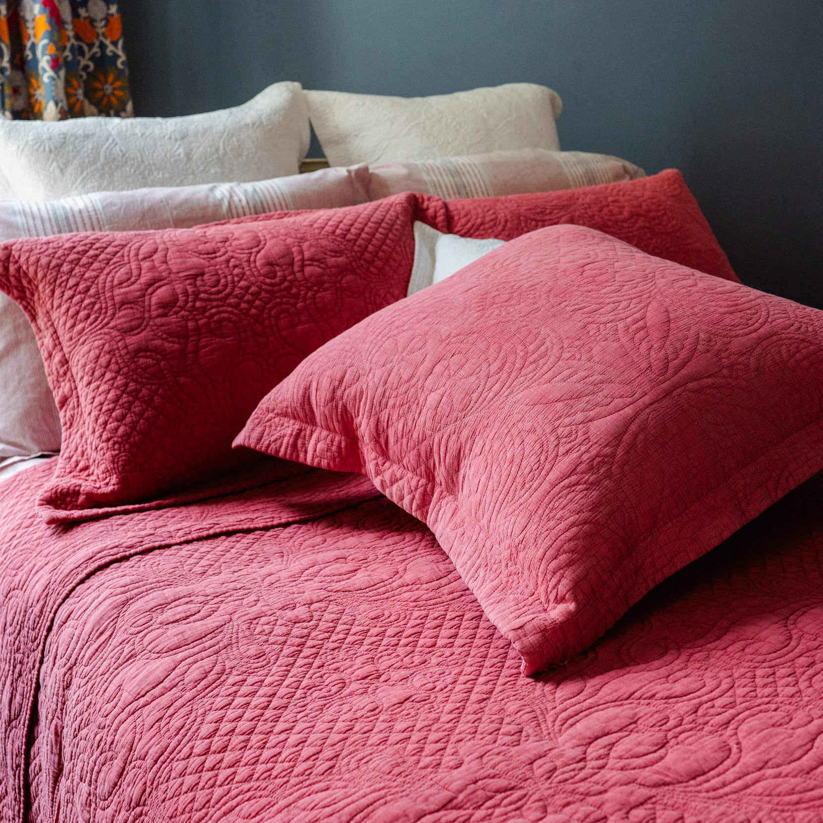 Stonewash Cotton Terracotta Bedspread - Forever England