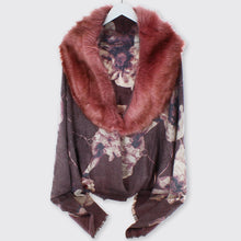 Load image into Gallery viewer, Tania Wine Shawl with Fur Edge - Forever England