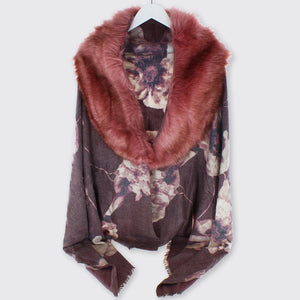 Tania Wine Shawl with Fur Edge - Forever England