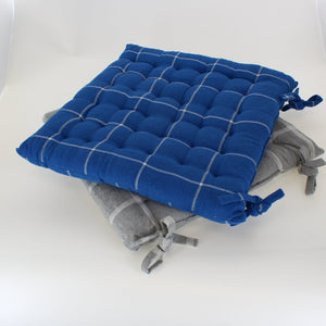 Thin Wide Check Blue Seat Cushion - Forever England