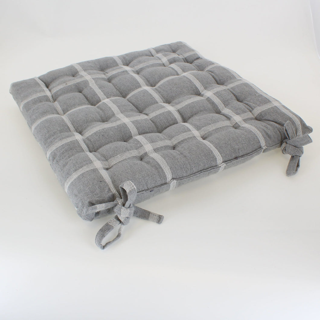 Thin Wide Check Grey Seat Cushion - Forever England