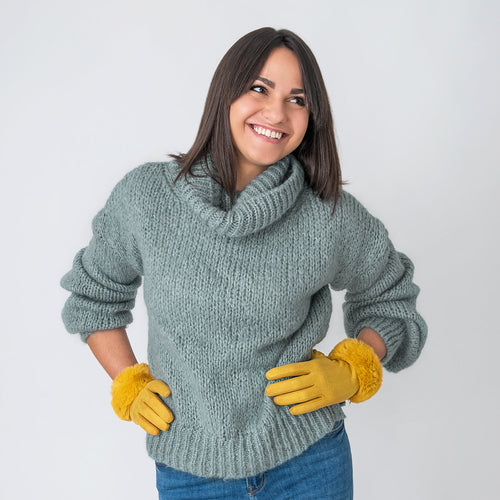 Viola Gloves with Fur Edge Ochre - Forever England
