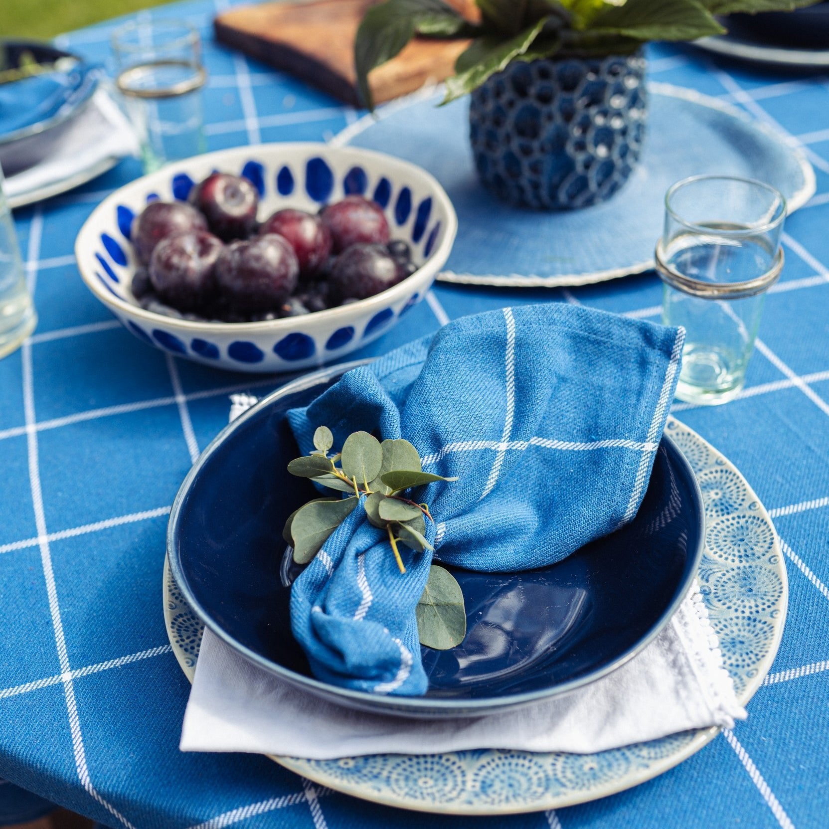 Wide Check Blue Set of 4 Napkins - Forever England