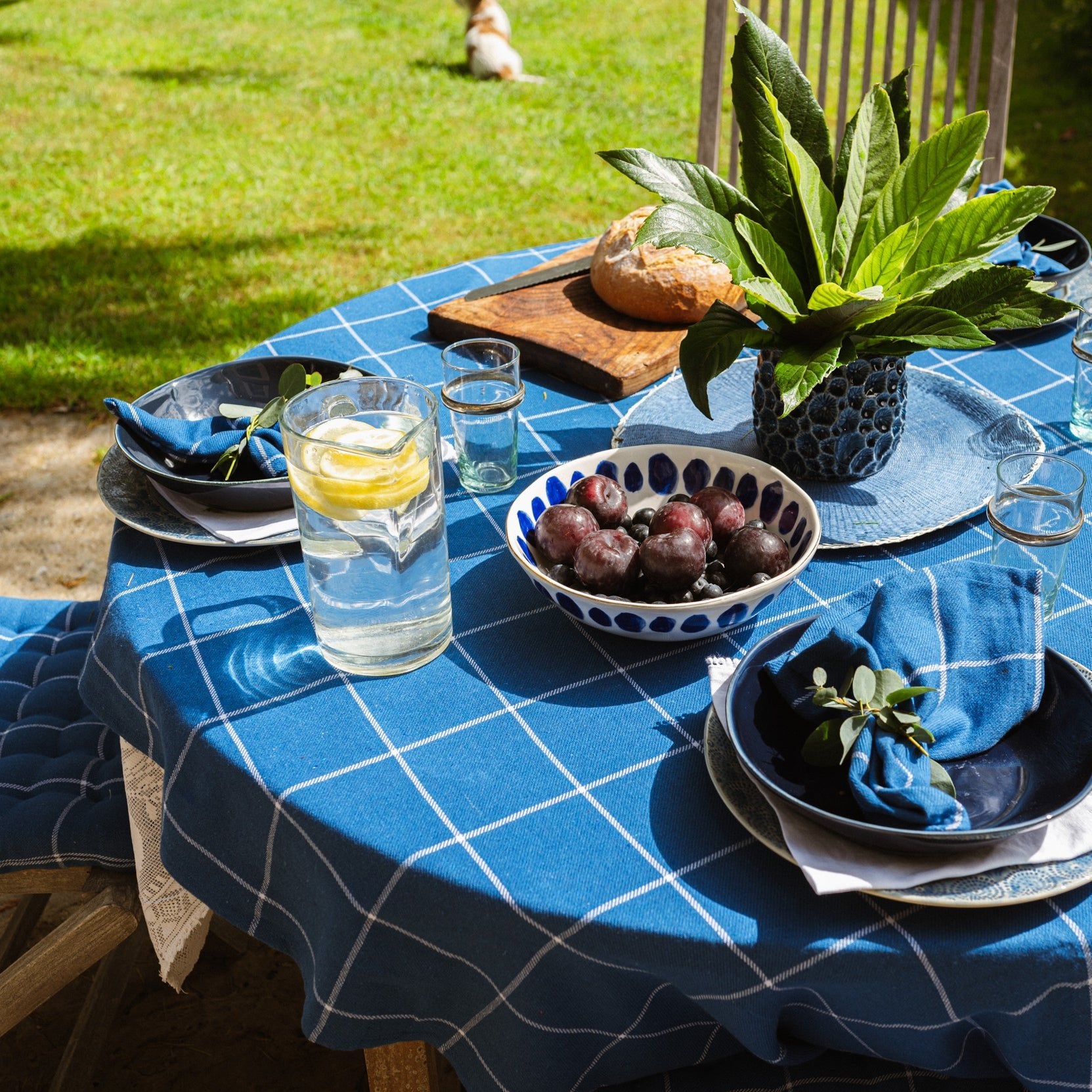 Wide Check Blue Tablecloth 140x180cm - Forever England