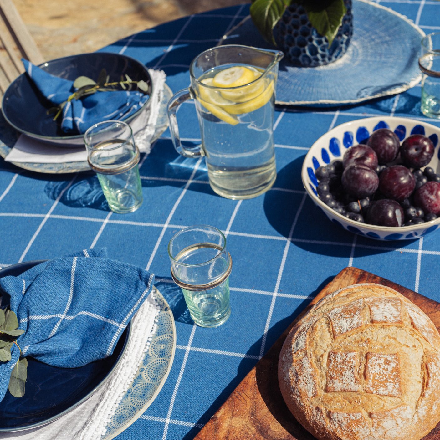 Wide Check Blue Tablecloth 140x180cm - Forever England