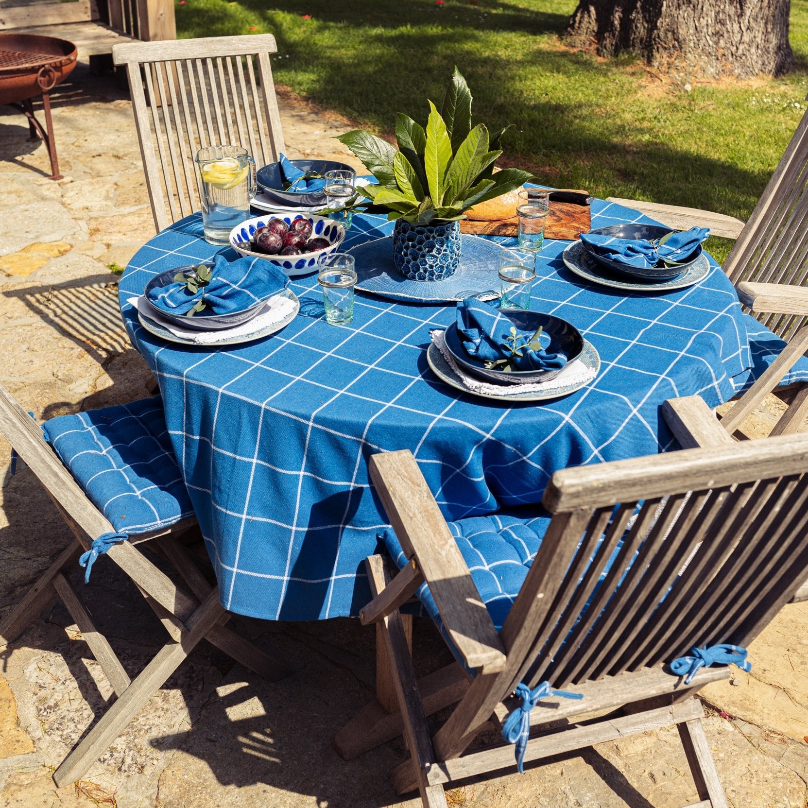 Wide Check Blue Tablecloth 140x180cm - Forever England