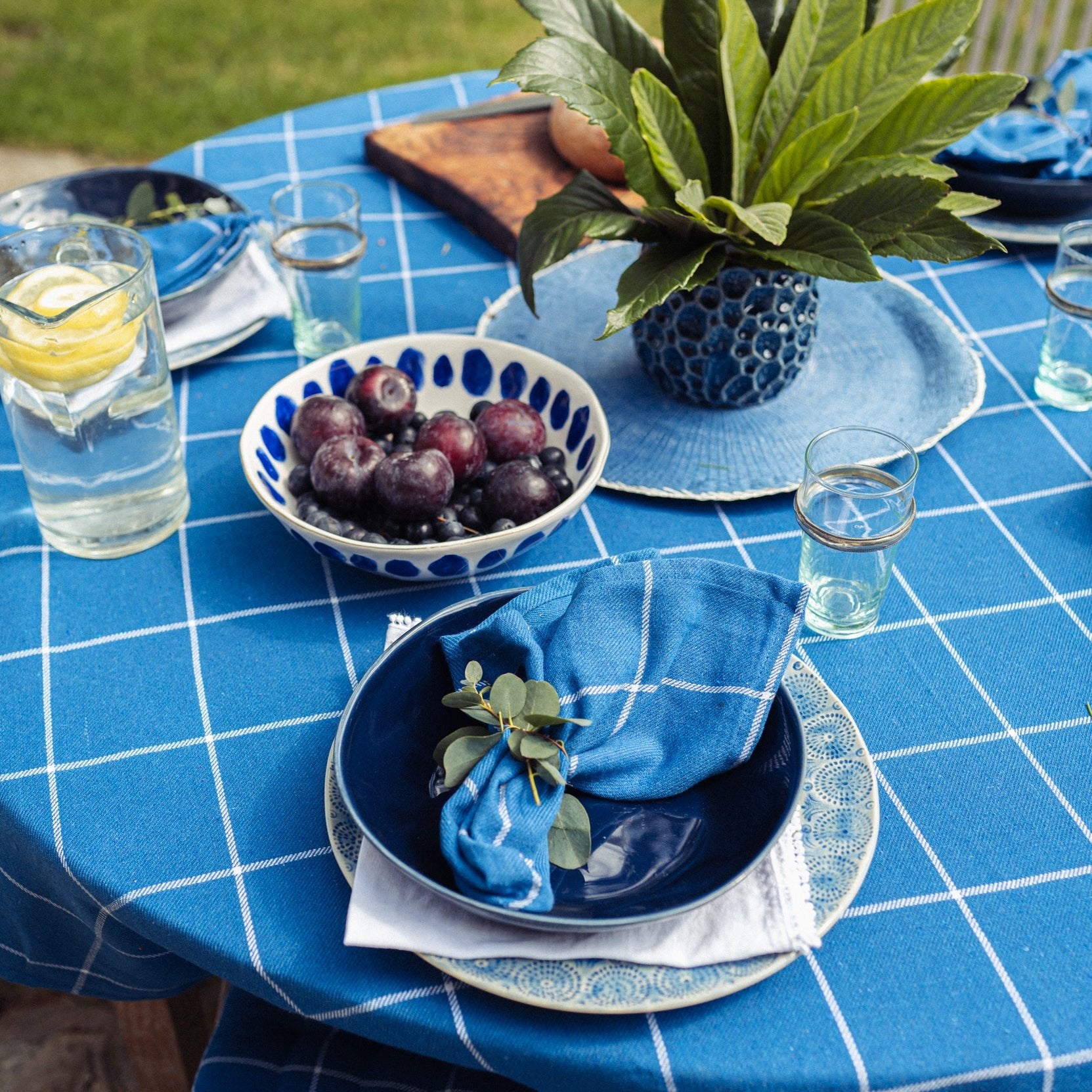 Wide Check Blue Tablecloth 140x180cm - Forever England